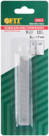 Blades for a 9 mm technical knife, 9 segments, 30 degree angle, SK5 steel (10 pcs.)
