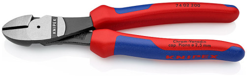The side cutters are special. powerful, cut: provol. cf. Ø 4.2 mm, solid. Ø 3 mm, royal. string Ø 2.5 mm, L-200 mm, black, 2-K handles