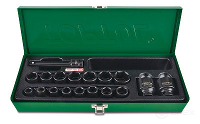 Set of 1/2" 10-32 mm impact heads, 18 pieces in metal.TOPTUL GCAD1807 case