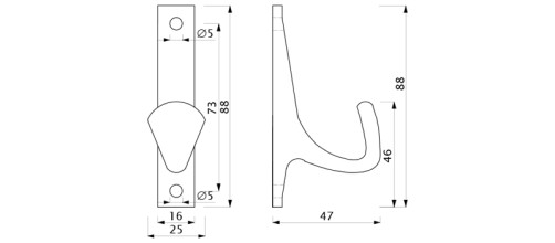 Hook metal one-horn metal DELTA black AKS