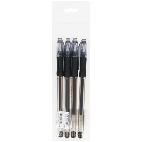 Set of gel Crown pens 4 pcs. black,0.7mm,grip,needle rod