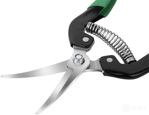 Секатор садовый, режущие кромки внахлест, изогнутые лезвия нерж. сталь, ПВХ накладки на ручки 190 мм
