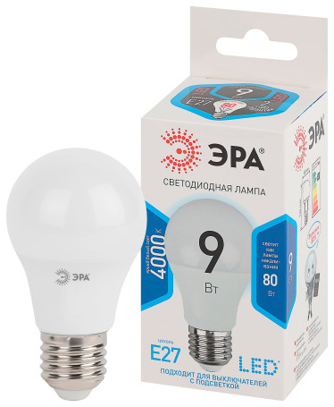 Лампа светодиодная ЭРА STD LED A60-9W-840-E27 9Вт груша нейтральный белый свет Е27