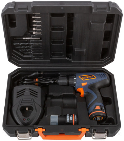 MAX-PRO Cordless Drill-Screwdriver 12V; 0-350/0-1100rpm; 10mm; 30Nm; 2 batteries (SAMSUNG Li-Ion)x1.5Ah; 17+1; 1h.; speed control; rubber