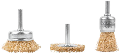 Набор щеток для дрели, 3 шт. ("Чашки" 25, 50 мм, "Плоская" 50 мм, латун. витая проволока, блистер, CUTOP Profi)