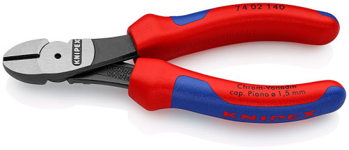 The side cutters are special. powerful, cut: provol. cf. Ø 3.1 mm, solid. Ø 2 mm, royal. string Ø 1.5 mm, L-140 mm, black, 2-K handles