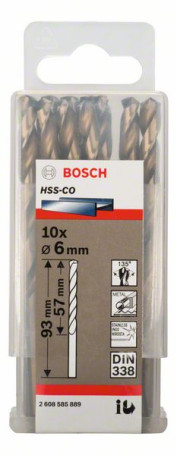 Свёрла по металлу HSS-Co , DIN 338 6 x 57 x 93 mm, 2608585889