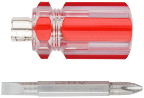 Screwdriver with adjustable sting "shorty", plastic red transparent handle 6x28 mm PH2/SL6