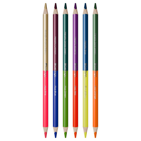 Colored double-sided metallic/neon Berlingo pencils "SuperSoft. Metallic-Neon", 12 colors, 06 pcs., triangular, sharpened, European suspension