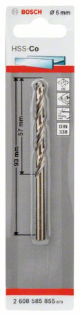 Metal drills HSS-Co , DIN 338 6 x 57 x 93 mm, 2608585855