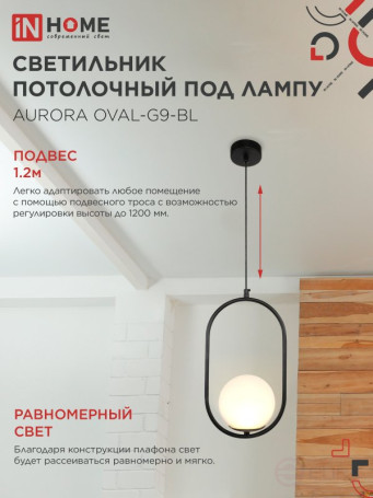 Светильник подвесной под лампу AURORA OVAL-G9-BL 1хG9 матовый плафон, черный корпус IN HOME