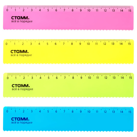 15cm STAMM ruler, plastic, with wavy edge, transparent, neon colors, assorted, European weight