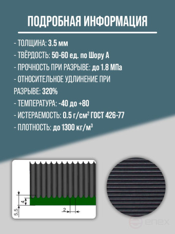 Anti-slip rubber grooved floor covering "fine ribbed" width 150 cm, length 10 m, black
