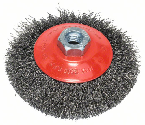 Cone brush with wavy steel wire, 115 mm 115 mm, 0.3 mm, M14