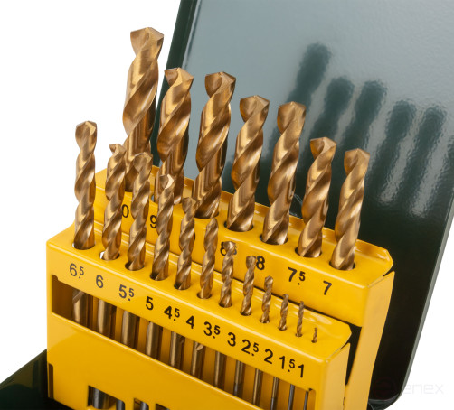 Набор сверл HSS по металлу, титановое покрытие, 19 шт. (1-10 мм), металлический бокс