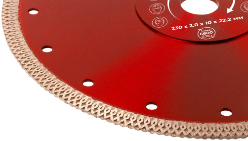 Диск отрезной алмазный универсальный, тонкий рез (сухая и влажная резка) 230х2,0х10х22,2 мм
