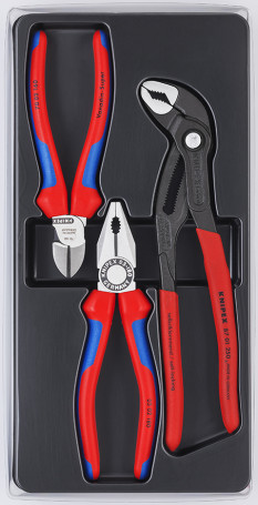 Bestseller SHGI set in a bed, 3 items, complete set: KN-0302180 pliers, KN-7002160 side cutters, KN-8701250 COBRA® adjustable pliers