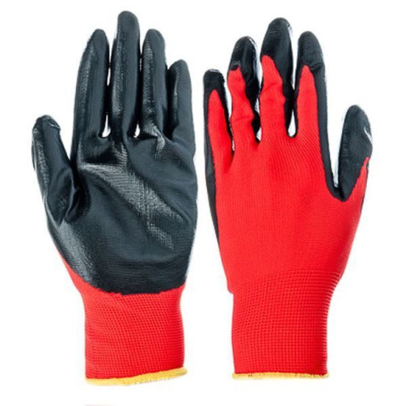 Nylon gloves red with nitrile coating