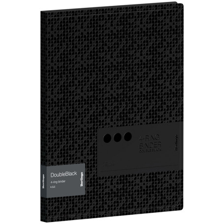 Folder on 4 Berlingo "DoubleBlack" rings, 24 mm, 600 microns, black, D-rings, with inner pocket, with a pattern