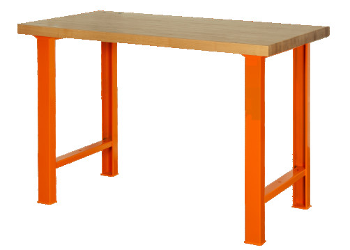 Heavy duty workbench, wooden table top with 4 legs orange 1500 x 750 x 1030 mm