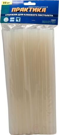 Клей для клеевого пистолета ПРАКТИКА белый, прозрачный, 11 х 300 мм, 33 шт / пакет с подвесом (641-619)