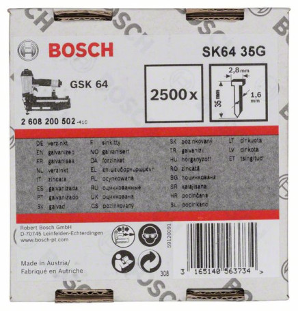 Countersunk head pin SK64 35G 1.6 mm, 35 mm, digitized.