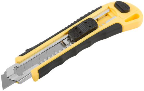 Нож технический 18 мм усиленный прорезиненный, кассета 3 лезвия, автозамена лезвия
