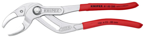 Adjustable pipe gripping pliers, Ø 25-80 mm, for siphons, oil filters, plast. pipes, L-250 mm, chrome
