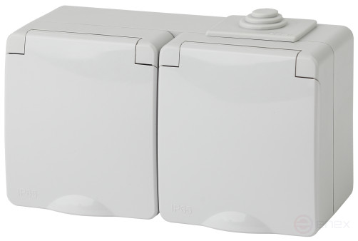 Розетка ЭРА Эксперт 11-2603-03 2х2P+E гориз. IP65 16A-250В ОУ серый