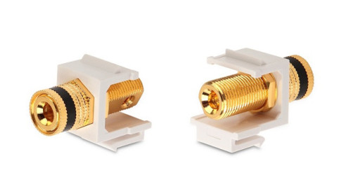 KJ1-BP/BK-HG-WH Keystone Jack format insert with Binding Post Connector (black), Hex. type, gold plated, ROHS, white