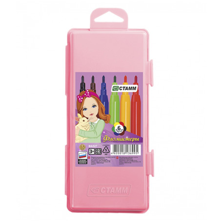 Markers STAMM "Alice", 06cv., washable, pink plastic. pencil case, European suspension