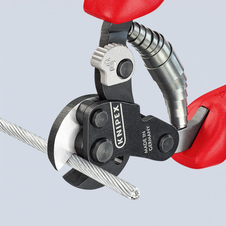 Cable cutter, cut: cable Ø 6 mm, extra strong cable (1960 N/mm2) Ø 4 mm, spring, L-160 mm, black, 2-k handles, holder