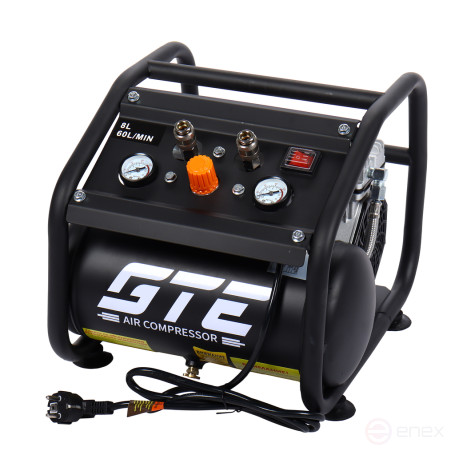 Компрессор пневматический 220В 0.55кВт 8атм. 60л/мин. ресивер-8л поршневой безмасляный GTE