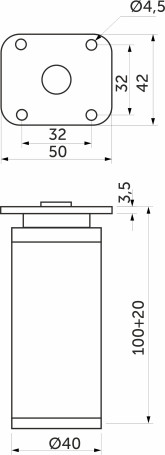 Опора меб. алюм. DAP-77 h100 с регул. алюминий AKS