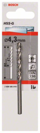 Metal drills HSS-G, DIN 338 4.3 x 47 x 80 mm, 2608585919
