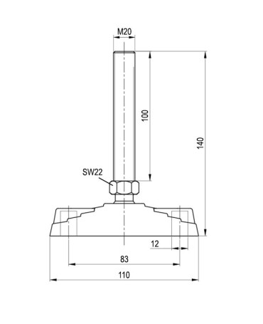 Регулируемая опора M16x100 до 50 кг (под крепёж) Алтервиа A00022.1108016100