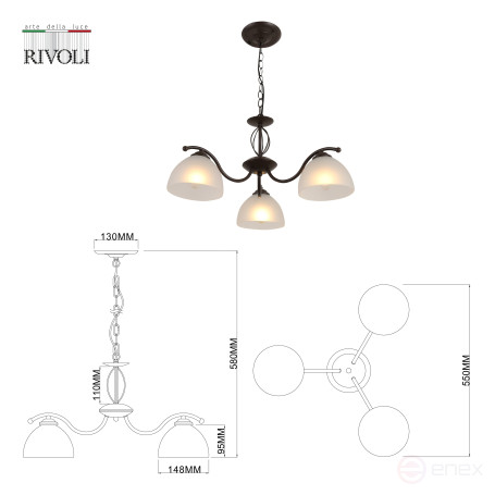 Rivoli Jackeline Chandelier 9141-303 3 x E27 40W Classic
