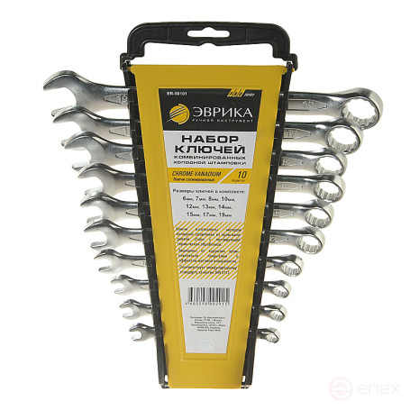 Набор ключей комбинированных (6,7,8,10,12,13,14,15,17,19мм) холдер 10 предметов CrV PRO ЭВРИКА 5/20