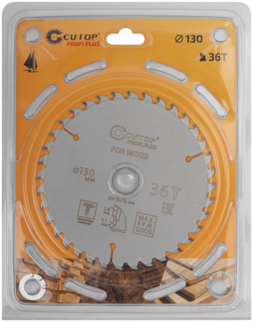 Диск пильный по дереву с тефлоновым покрытием 36Т, CUTOP Profi plus, 130 х 1,1/1,8 х 20/16/12 мм