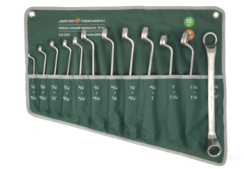 Набор ключей накидных дюймовых, 12 шт. (1/4×5/16, 3/8×13/32, 7/16×1/2, 9/16×19/32, 5/8×11/16, 3/4×13/16, 13/16×7/8, 7/8×15/16, 15/16×1, 1×1-1