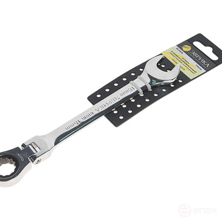 Ключ комбинированный 15мм ER-61015H трещоточный шарнирный (на держателе) ЭВРИКА /1/10/120