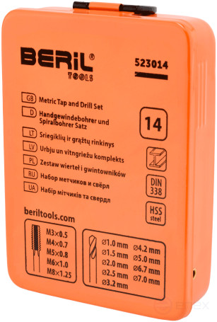 Set of taps M3-M8 and drills 1.0-7.0mm 14pr.(metal/f) BERIL