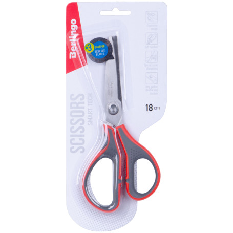Berlingo "Smart tech" scissors, 18 cm, red, European weight