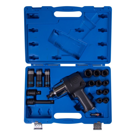 Pneumatic impact wrench 1/2", 881 Nm, with set of heads, 17 pieces KING TONY 44106AMP01