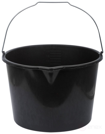 Plastic construction bucket for mixing mortar with a 20 l spout