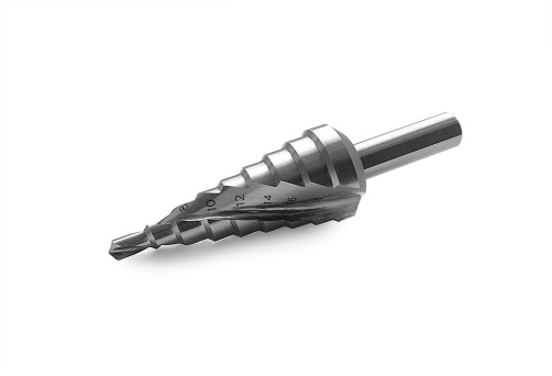 MESSER step drill with spiral groove. The diameter is 4-20 mm. There are 9 steps.
