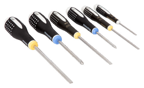 Set of slotted /Pozidriv screwdrivers with ERGO handle made of stainless steel, 6 pcs