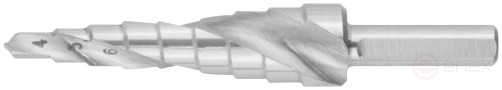 HSS step drill for metal, spiral profile, 9 steps, 4-12 mm