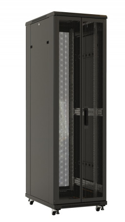 TTB-4282-DD-RAL9004 Floor cabinet 19-inch, 42U, 2055x800x1200mm (HxWxD), front and rear hinged perforated doors (75%), handle with lock, 2 vertical cable organizers, new type roof, color black (RAL 9004)(disassembled)