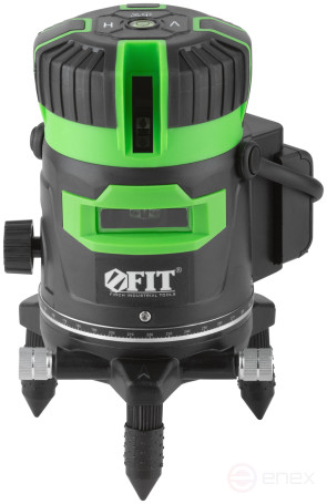 Уровень лазерный самоуспокаивающийся, зеленые лучи, крест, диапазон 10 м, Li-Ion аккум., 2 уровня яркости, без треноги, коробка